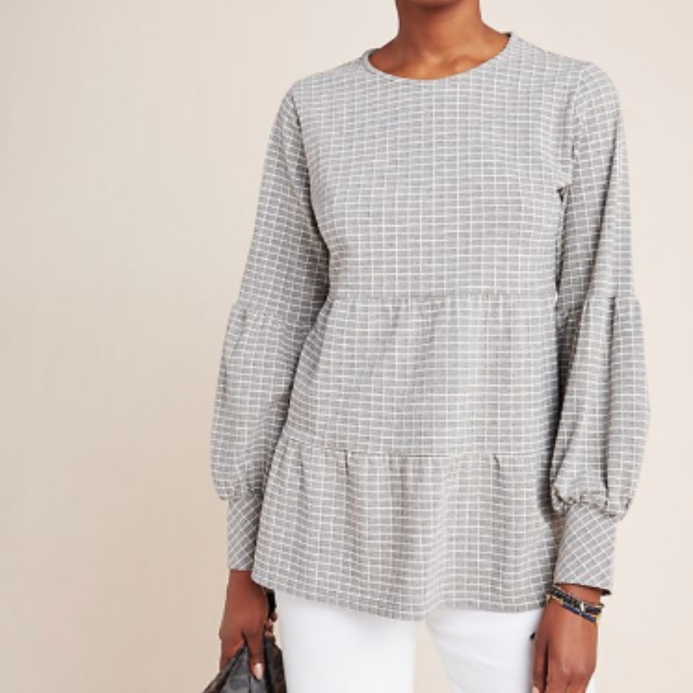 Norma Tiered Babydoll Top Grey Check NWT